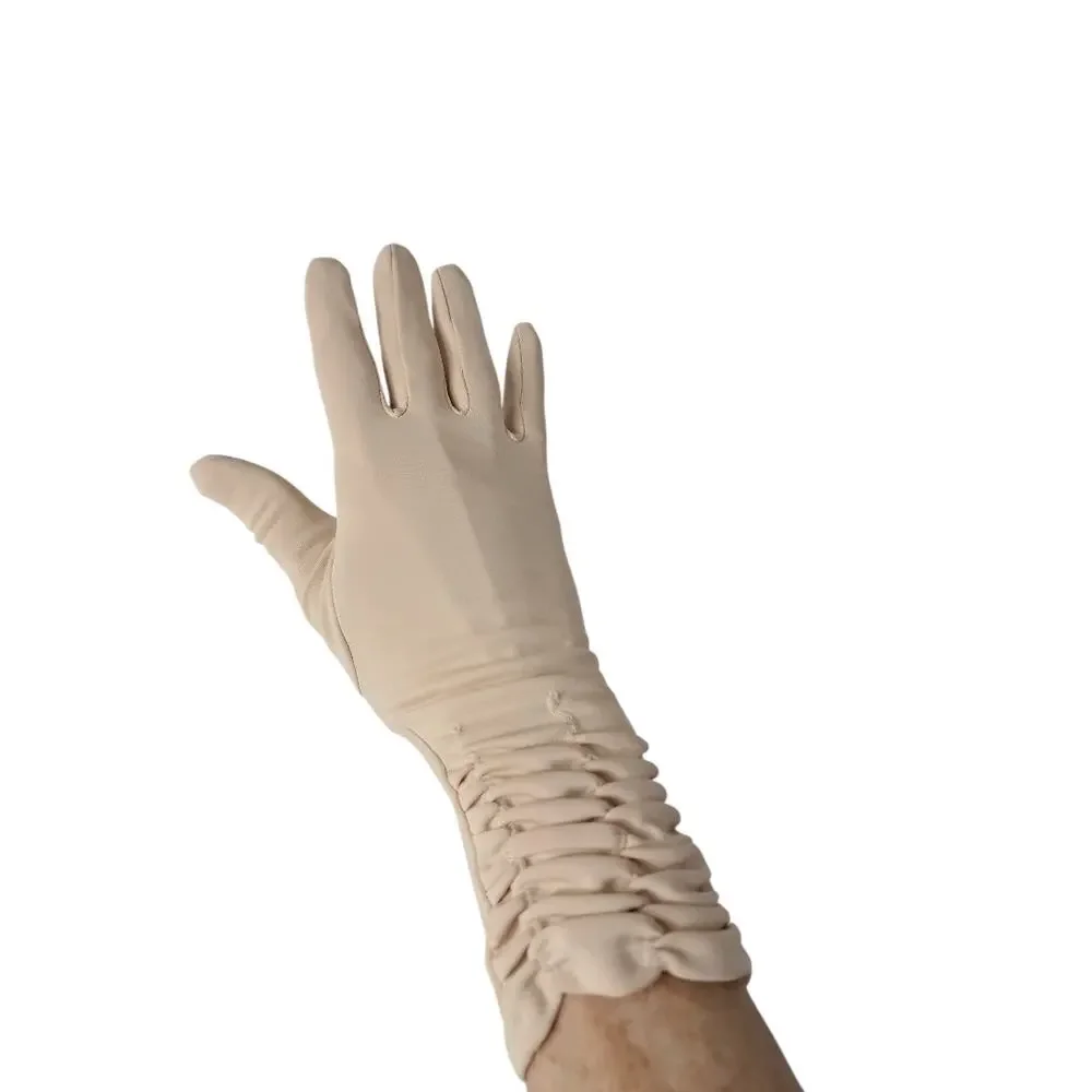 60s Vintage Beige Gloves Elasticized Rouching Stretch Knit Preppy Retro 70s 50s